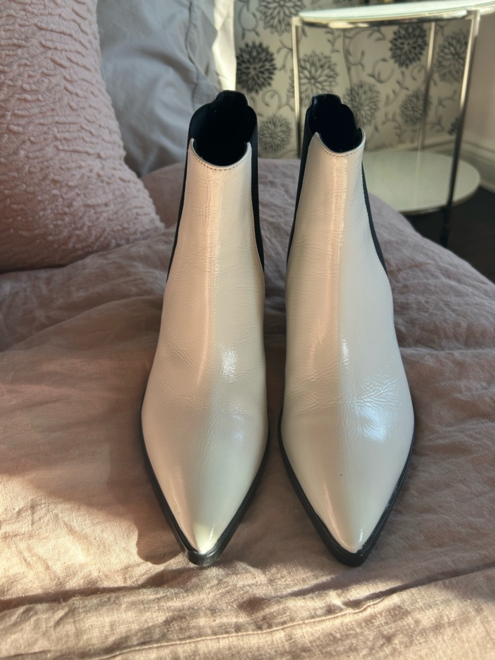 Women's White Pointed Toe Chelsea Booties - Sleek Ankle Boots